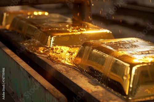 The beauty of molten metal transforming into a solid gold bar