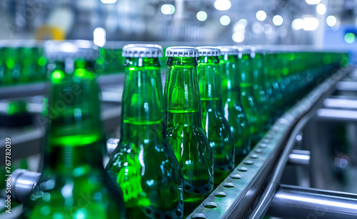 Green Beer Bottles on the Production Line