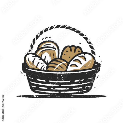 Basket full of bread on a kitchen worktop
