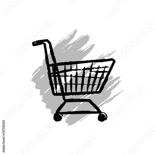 Full shopping cart in supermarket aisle

