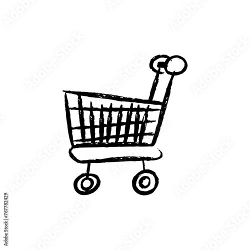 Full shopping cart in supermarket aisle
