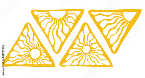 Groovy retro abstract sun backgrounds. Organic doodle shapes in trendy naive hippie 60s 70s style. Contemporary poster print banner template