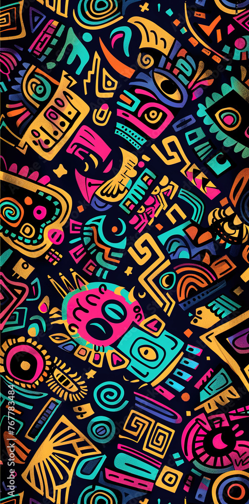 Graphic image of a shirt with an ancient mural pattern Graphic image of a shirt with an ancient mural pattern