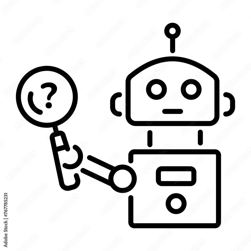 Here’s a linear icon of robot search Here’s a linear icon of robot search
