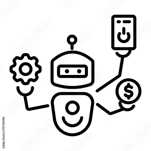 Trendy line style icon depicting multitasking robot 