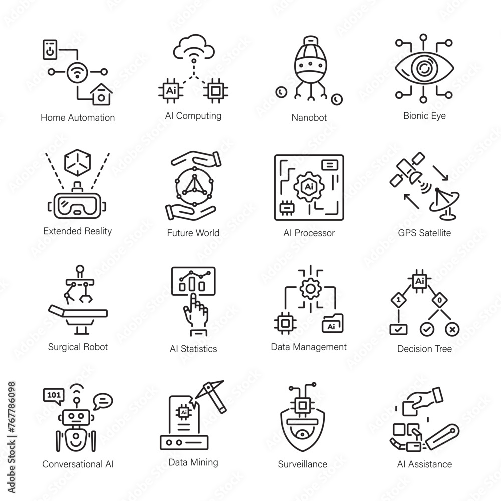 Fototapeta premium Latest Pack of AI Learning Linear Icons
