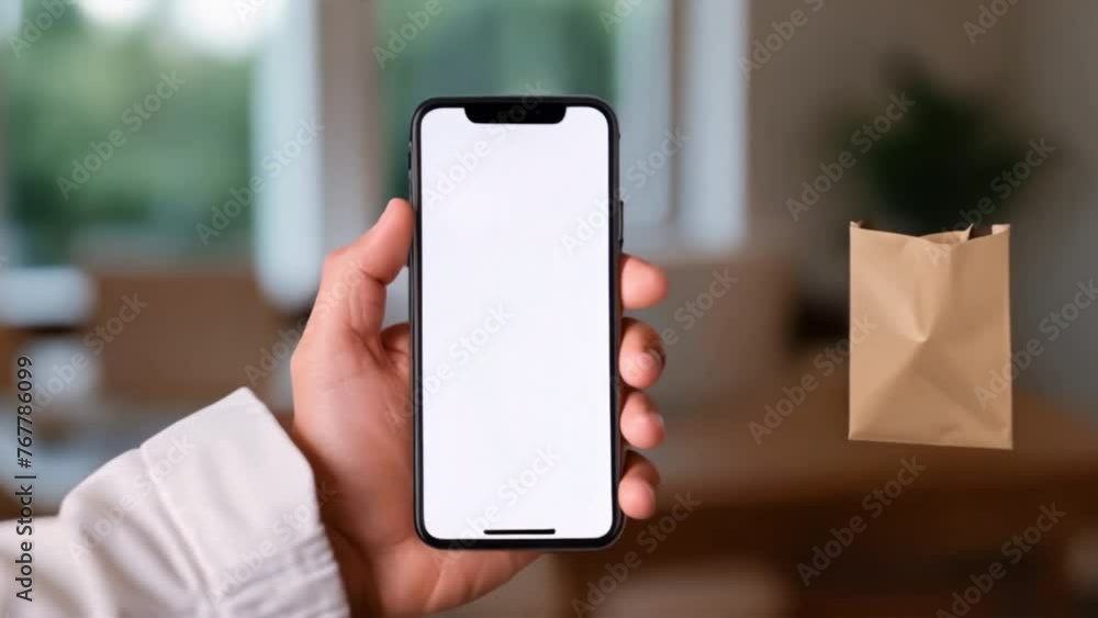 Man's hand Holding Big Blank Cell Phone In Hand Showing White Screen Man's hand Holding Big Blank Cell Phone In Hand Showing White Screen