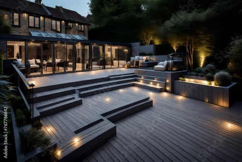 Composite decking in ash grey with two levels deck lights and ideal for a landscape gardener  photo