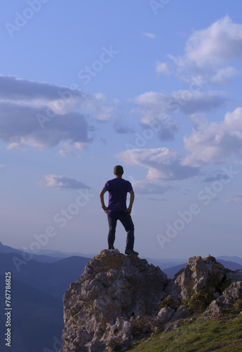 Hiker. Hiker at the top of the mountain, Basque Country.