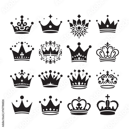 Foto Vector Crown Set Silhouette: Majestic and Regal Crown Icons Collection- Crown Vector Stock