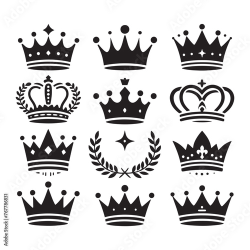 Vector Crown Set Silhouette: Majestic and Regal Crown Icons Collection- Crown Vector Stock.