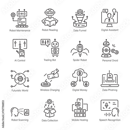 Modern Pack of AI and Robot Technology Linear Icons
