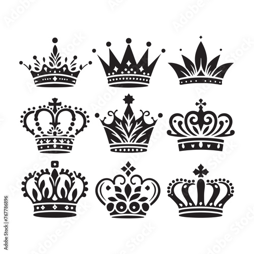 Vector Crown Set Silhouette: Majestic and Regal Crown Icons Collection- Crown Vector Stock.