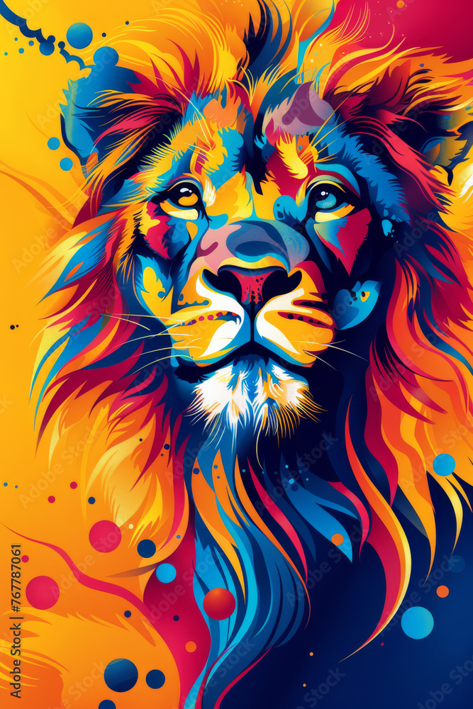 Colorful Cartoon Lion in vivid colors