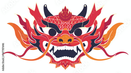 Vector flat design Chinese new year red dragon mask 