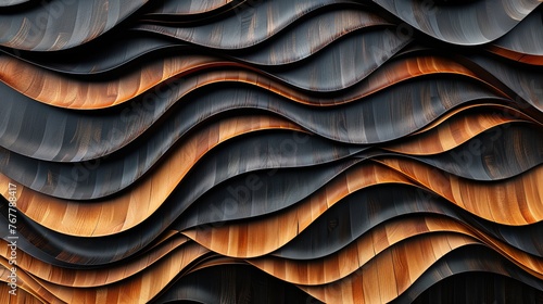 Wood art background Abstract closeup of detailed organic black brown wooden waving waves wall texture banner wall, overlapping layers Dark wood texture background surface with old natural pattern