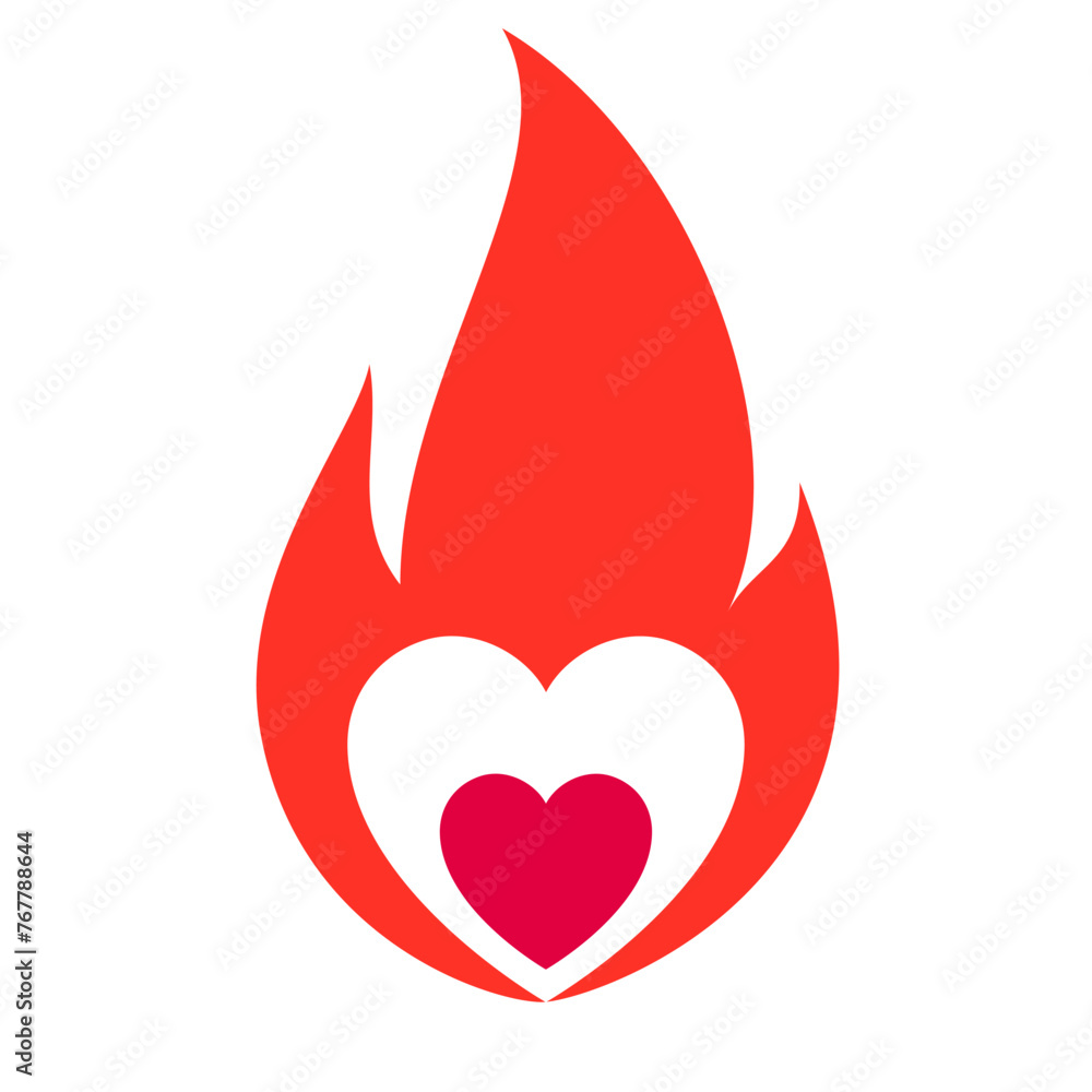 Fire flame, hot heart symbol, vector illustration. Fire flame, hot heart symbol, vector illustration.