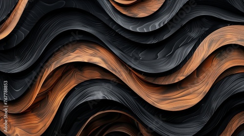 Wood art background Abstract closeup of detailed organic black brown wooden waving waves wall texture banner wall, overlapping layers Dark wood texture background surface with old natural pattern photo