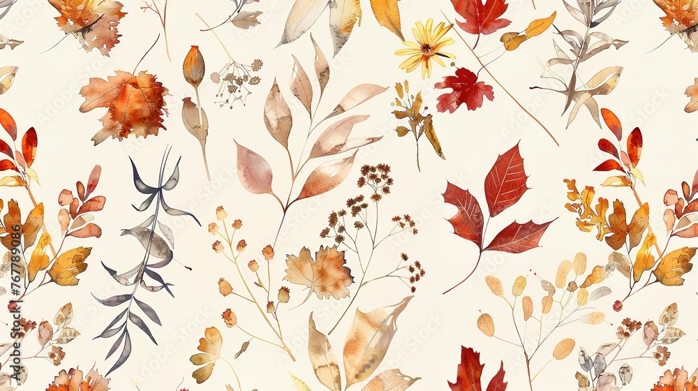 Watercolor Seamless Pattern with Fall Flowers Watercolor Seamless Pattern with Fall Flowers
