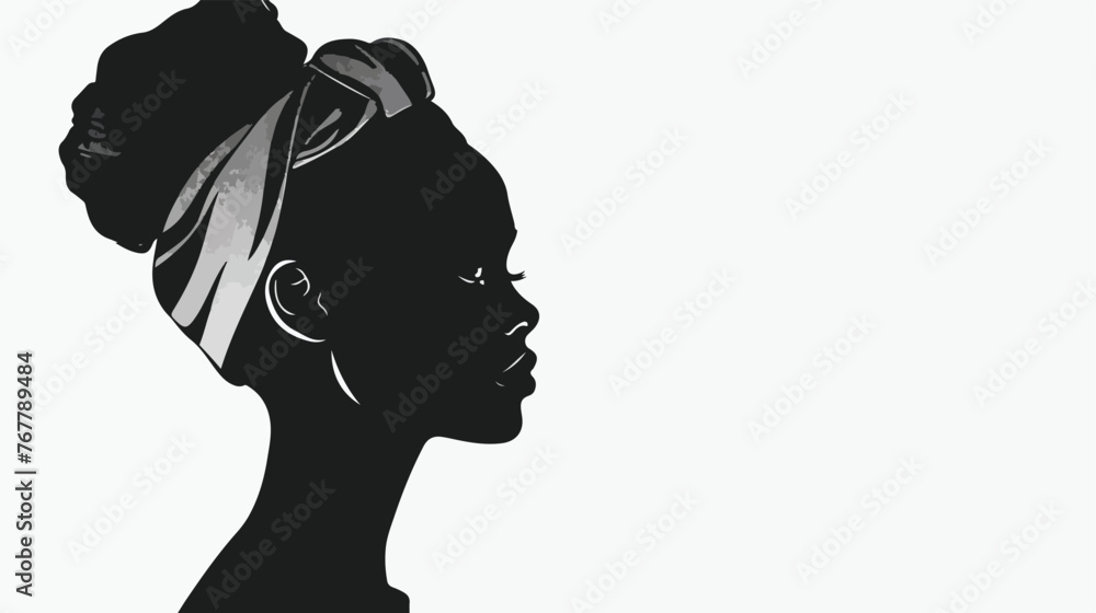 Womans head in profile. Black and white silhouette