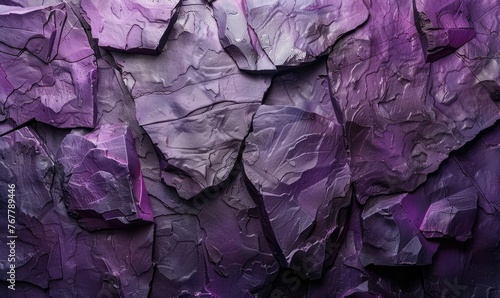Fragmented purple rock surface with texture - A detailed and artful depiction of a fragmented purple rock surface showing depth and texture with lighting effects photo