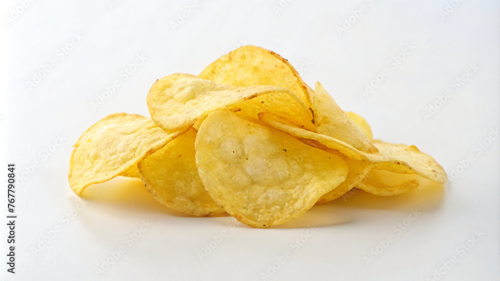 Stack of crispy potato chips on a white background Stack of crispy potato chips on a white background