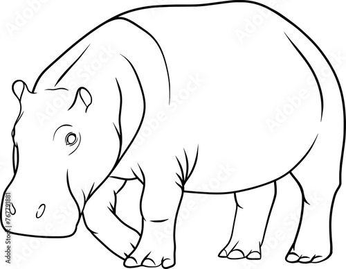 hippopotamus, hand drawn vector illustration, outline drawing. Coloring book page