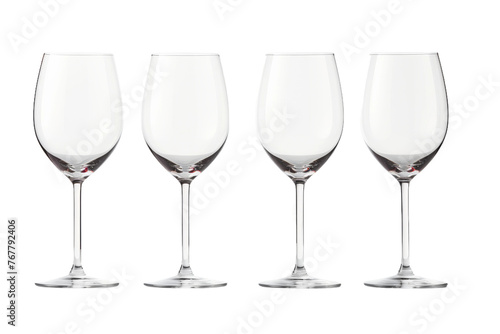 Symphony of Glass: Four Wine Glasses Aligned. On a White or Clear Surface PNG Transparent Background.