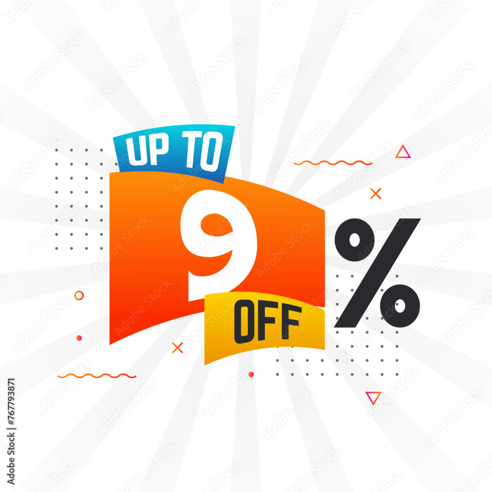 Obraz premium Up To 9 Percent off Special Discount Offer. Upto 9% off Sale of advertising campaign vector graphics.