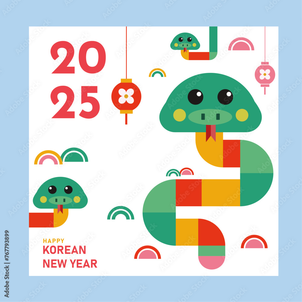 Fototapeta premium 2025 Korean New Year, Year of the snake 2025, illustration Korean New Year