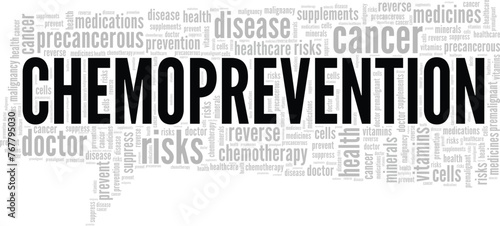 Chemoprevention word cloud conceptual design isolated on white background.