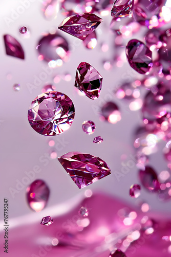 Falling pink gems diamonds background