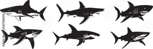 silhouettes of sharks on transparent background