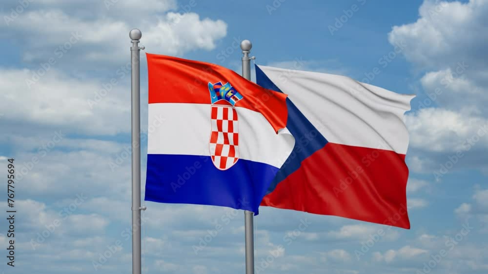 Czech Republic and Croatia two flags waving together, looped video, two country relations concept Czech Republic and Croatia two flags waving together, looped video, two country relations concept