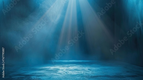 Studio Room, Floor and wall background, Blue Spotlight on Floor premium gradient Background for Display or Montage of Product Backdrop 