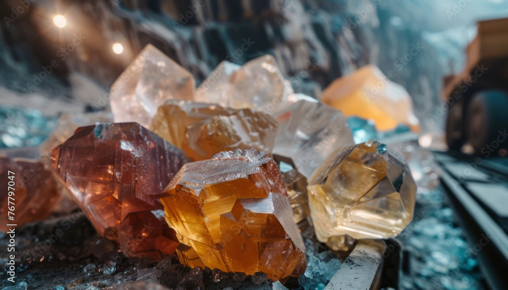A mining enterprise for the extraction of rare ore crystals in a mine. Deposit of diamonds and precious stones. A mining enterprise for the extraction of rare ore crystals in a mine. Deposit of diamonds and precious stones.
