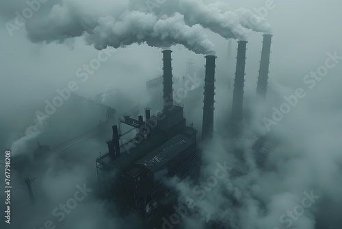 Smoke Billows From the Stacks of Industrial Buildings