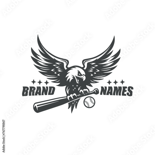 Flying eagle baseball club vintage logo vector graphic template