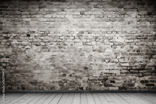 an old white brick wall and floor in the home interior as a background or texture