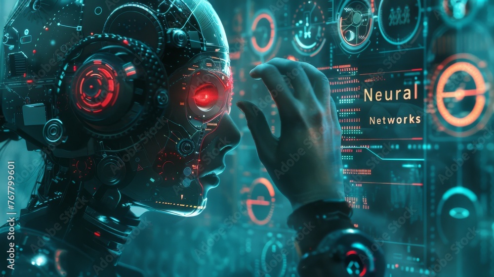 Obraz premium Artificial Intelligence Computer cinematic style whoing the advance in technology, Cinematic style, poster 