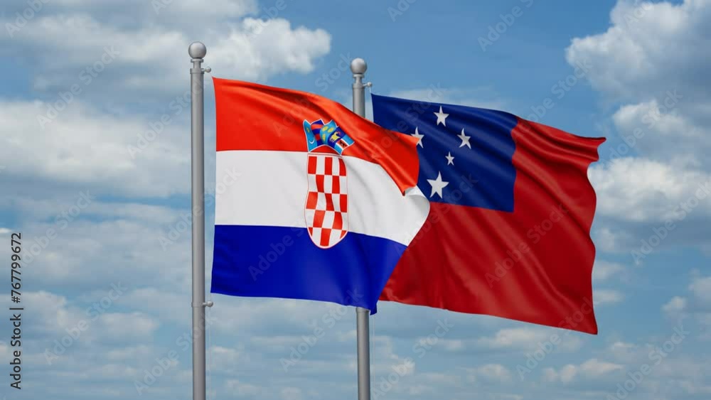 Samoa and Croatia two flags waving together, looped video, two country cooperation concept Samoa and Croatia two flags waving together, looped video, two country cooperation concept