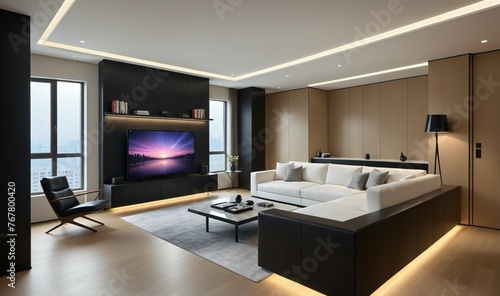 Minimalist black and white high-end business apartment