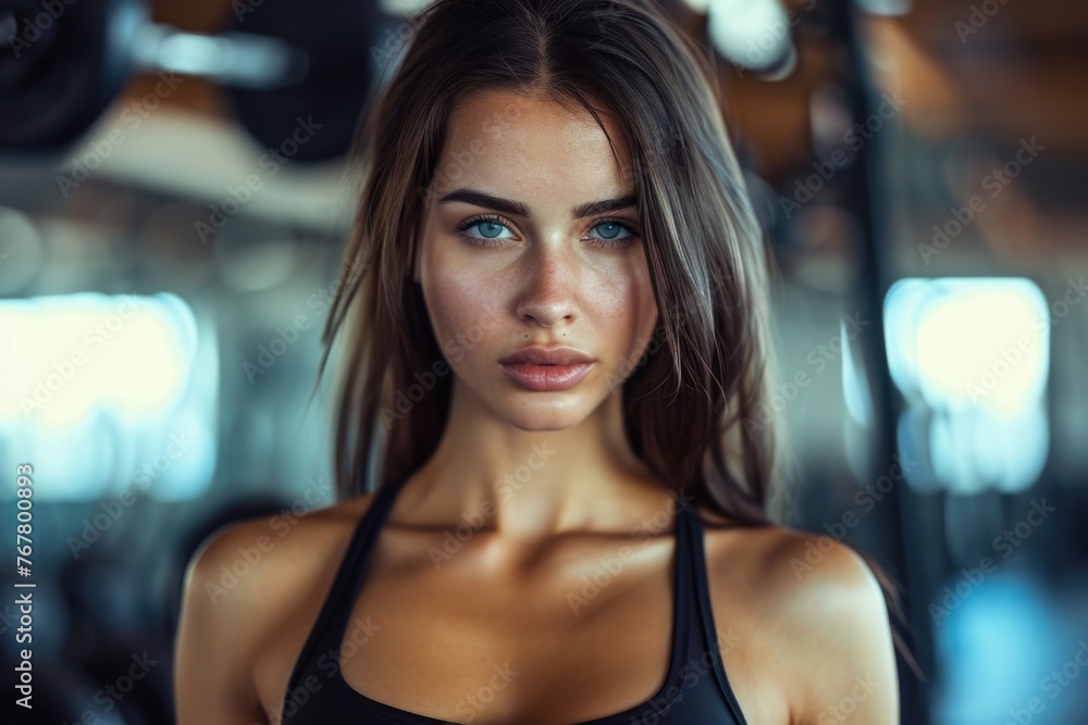 Close up image of attractive fit woman in gym Close up image of attractive fit woman in gym