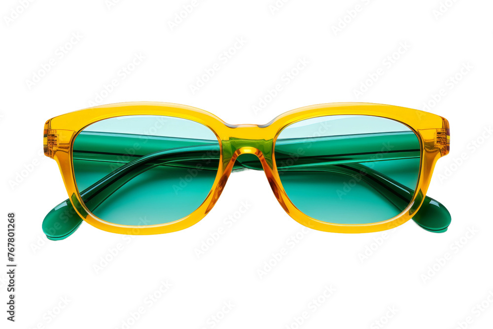 Fototapeta premium Sunny Day Style: Yellow Sunglasses With Green Lenses. On a White or Clear Surface PNG Transparent Background.