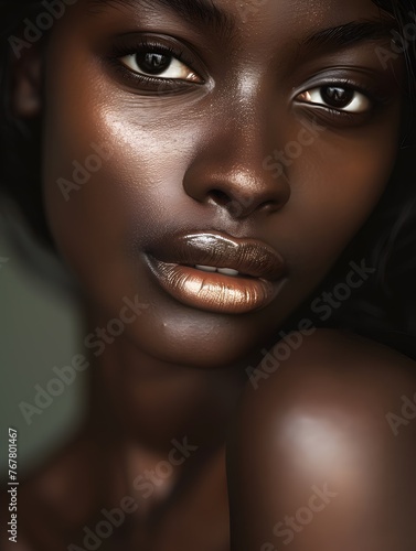 Closeup black skin African American woman portrait