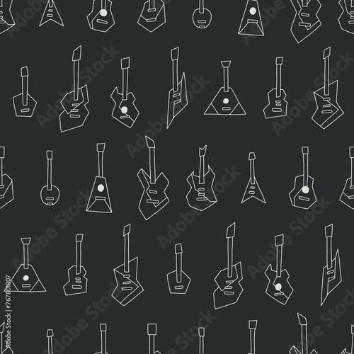 Outline Vertical Collection of Guitars Seamless Pattern Vector illustration for Print, Wallpaper, Decoration.