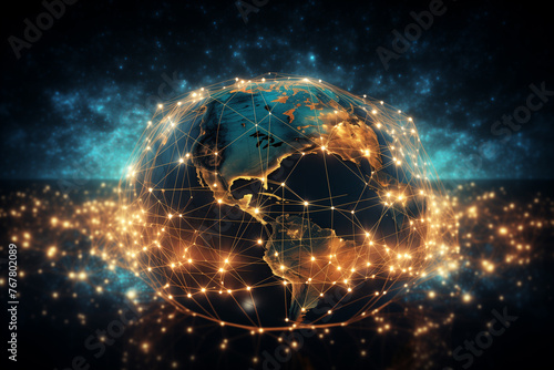Concept of global network and connectivity on Earth  data transfer and cyber technology