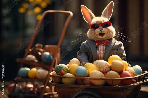 Eastar bunny delivering Easter eggs. © erika8213