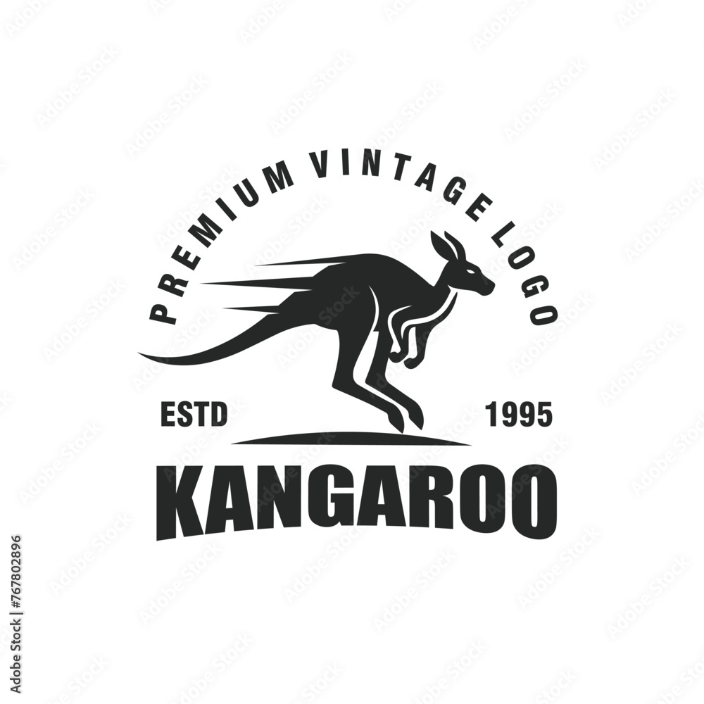 Kangaroo jumping fast monochrome logo vector graphic template Kangaroo jumping fast monochrome logo vector graphic template