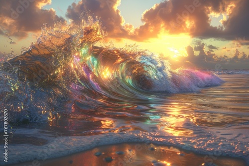 Abstract background the ocean of holographic waves of iridescent light.
